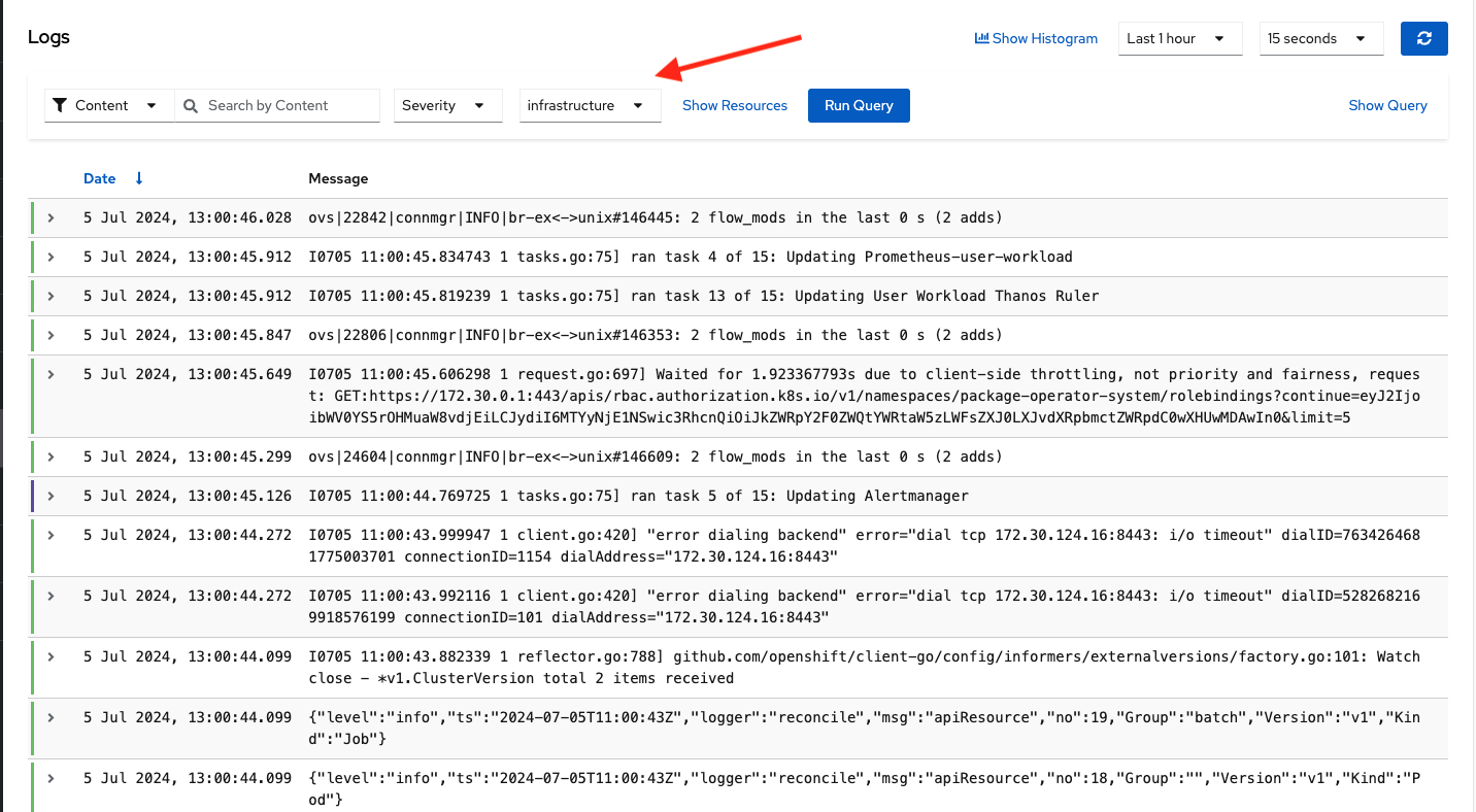 infra logs example