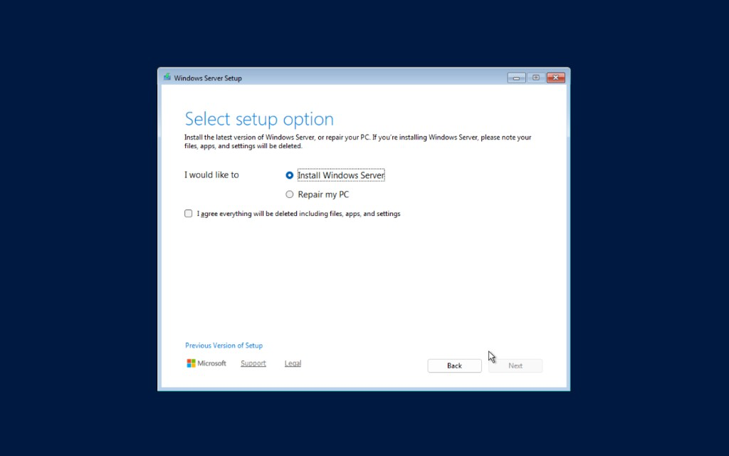 Select setup option
