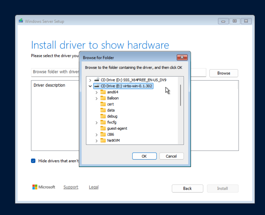 Browse VirtIO ISO for viostor