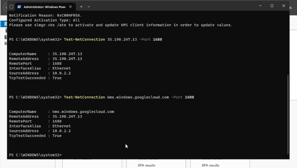 KMS TCP connectivity