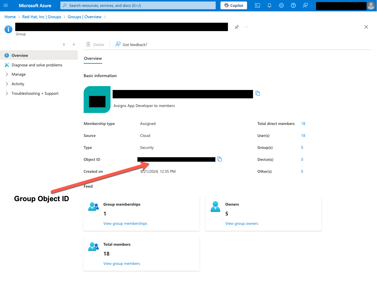 Azure Portal - Get Group ID