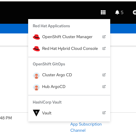 The dropdown menu that shows the status of OpenShift GitOps applications