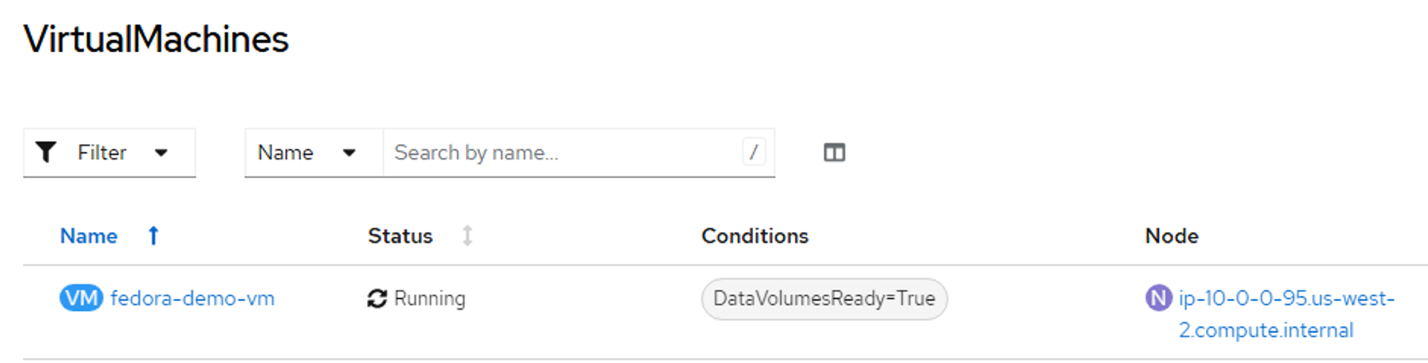Figure 11: screenshot showing the VM fedora-demo is running
