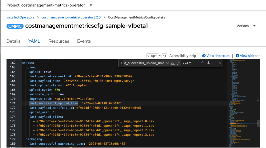 a YAML file confirming the correct settings