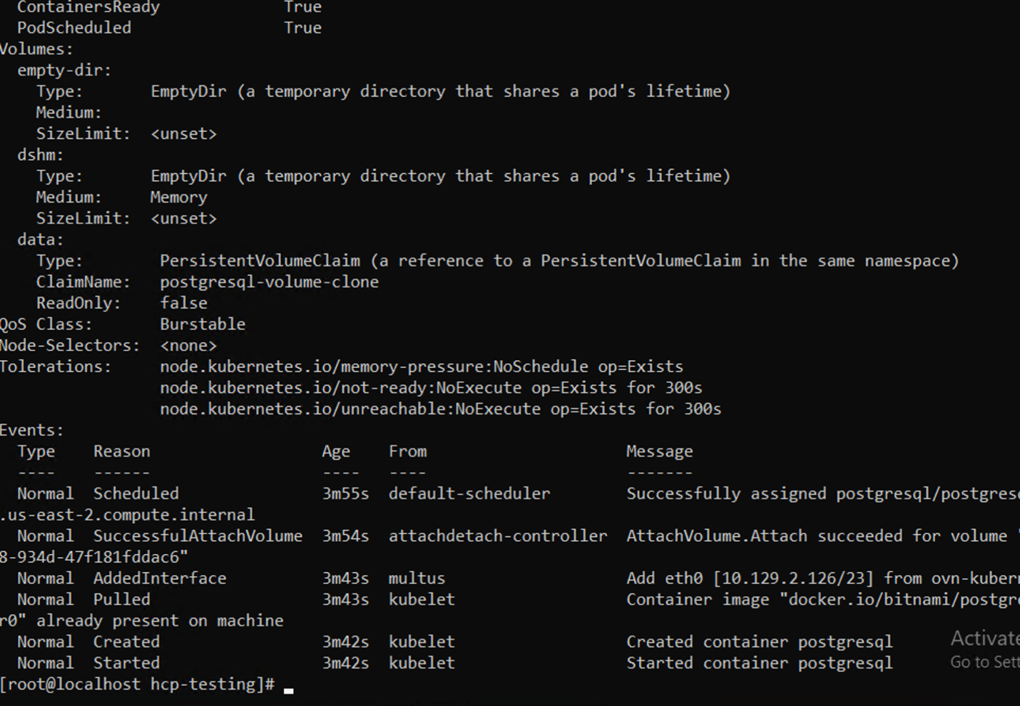 Command line readout of ready containers