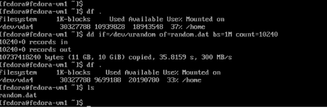 Command line results return of 11GB of data being added to the machine. 