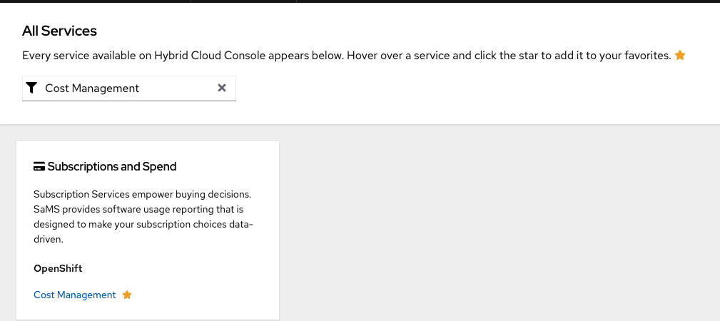 View of the All Services menu with the Cost Management service under Subscriptions and Spend