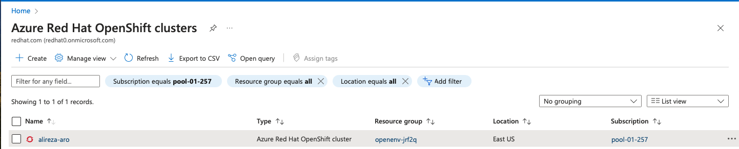 Azure Portal view showing cluster status