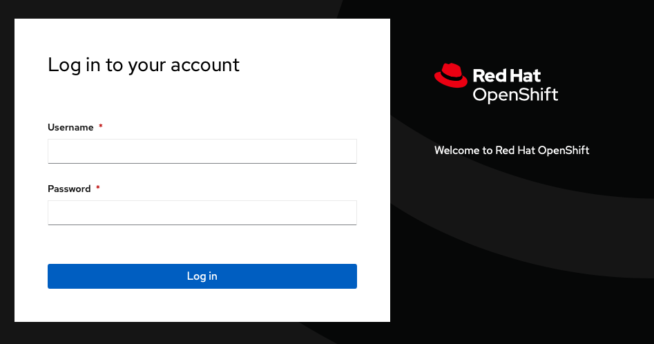 Log in screen for the OpenShift console