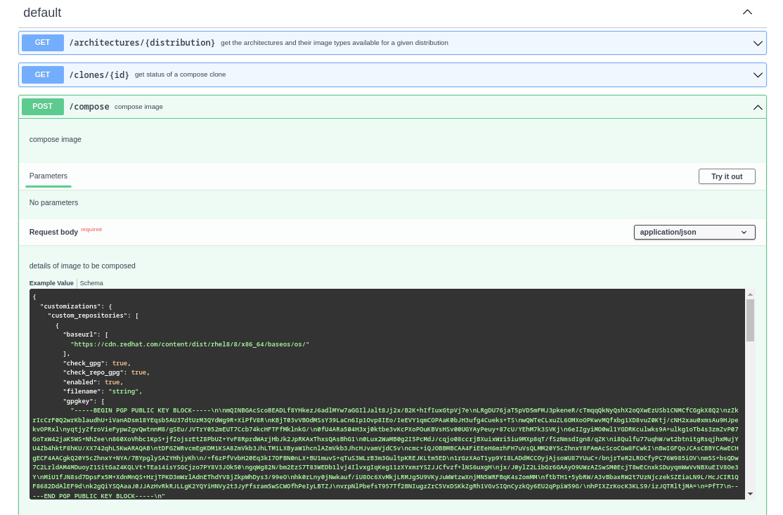 Screenshot of OpenAPI page