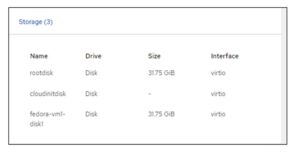 Storage screen displaying disk drives and interfaces. 