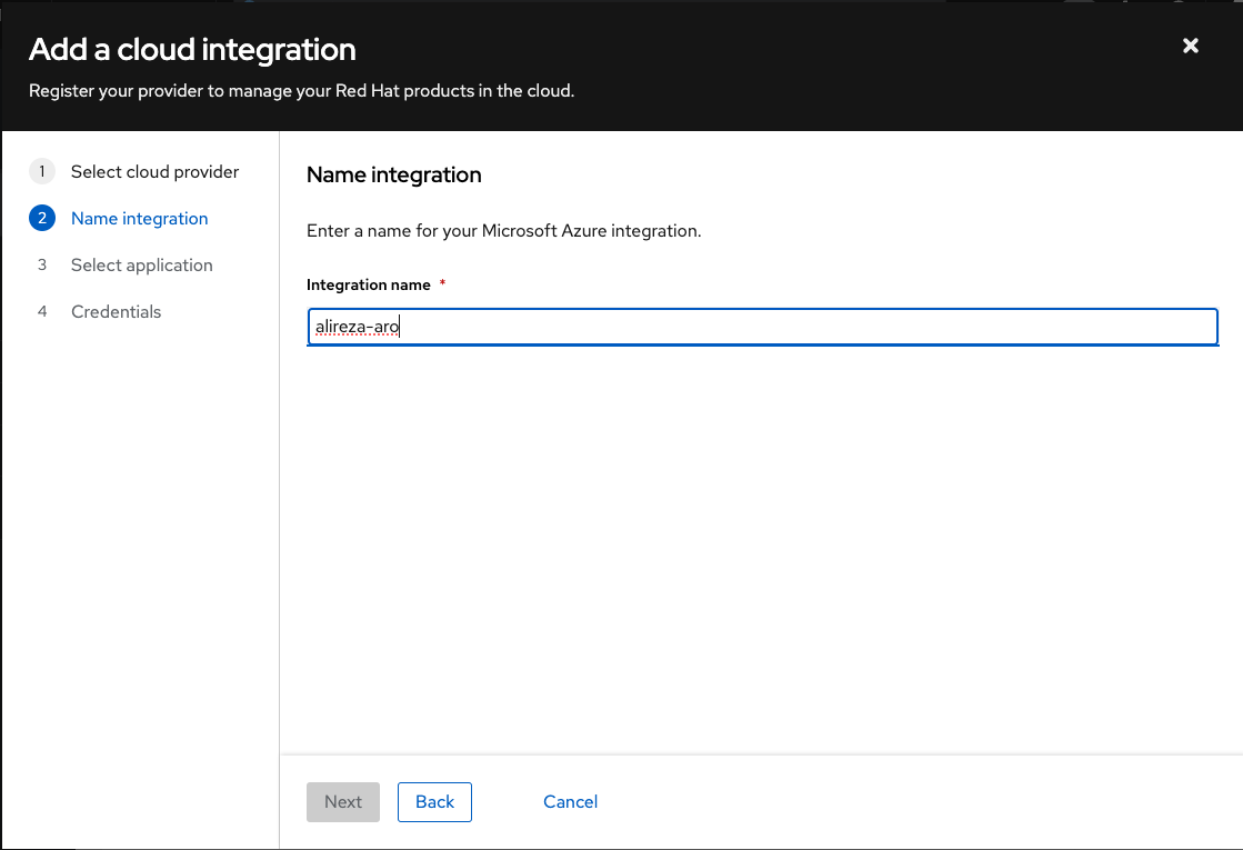 Naming the integration in the cloud integration wizard