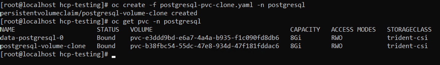 Command line readout after applying the manifest